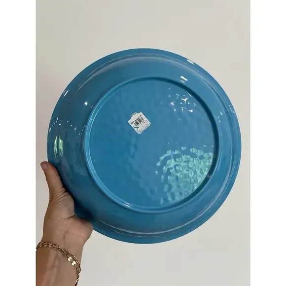 Williams Sonoma Melamine 13” Serving Bowl Turquoise Hammered Blue - Picture 3 of 6